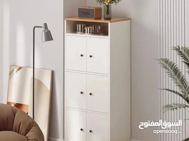 خزانة منزلية ب6 دفات باللون الأبيض مصنوعة من الخشب تحتوي على 6 دفات متعددة الاستخدام