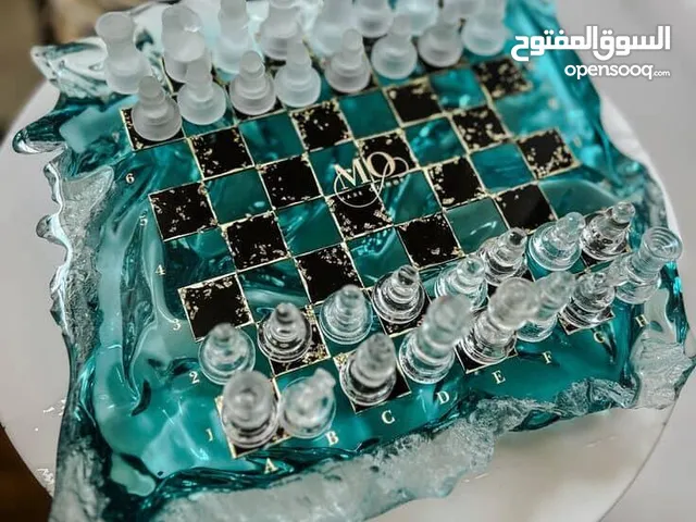 Handmade resin chess set with 3D pieces - luxury art board - unique decorative design