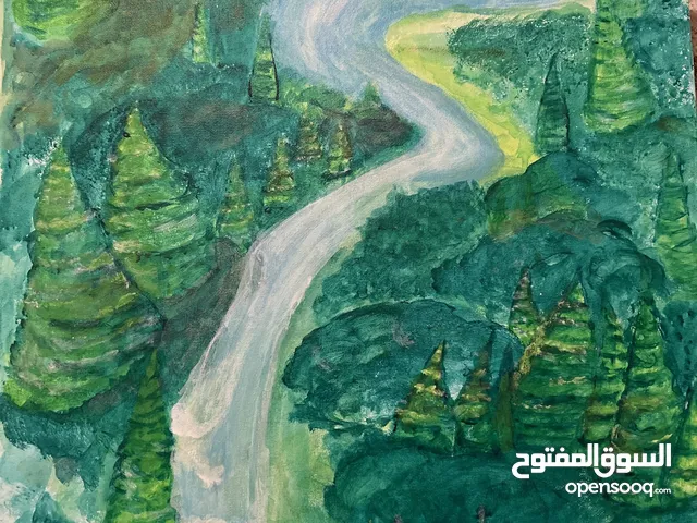 رسمتي للشلال وسط الانهار مشروع طالبه جامعية الرسمه