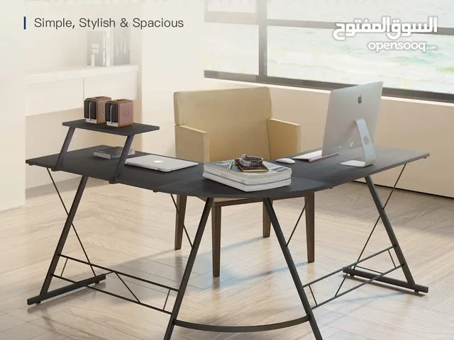 كتب منزلي على شكل حرف L مع زاوية دائرية للكمبيوتر مع حامل شاشة كبير