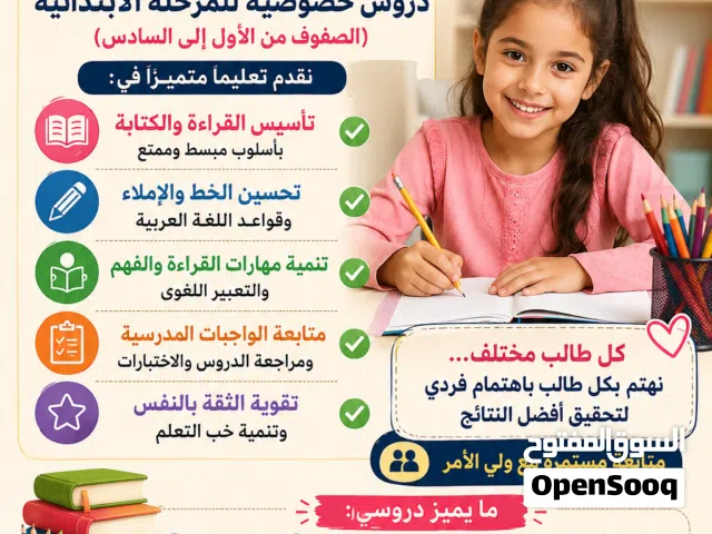 معلمة دروس خصوصية للمرحلة الابتدائية