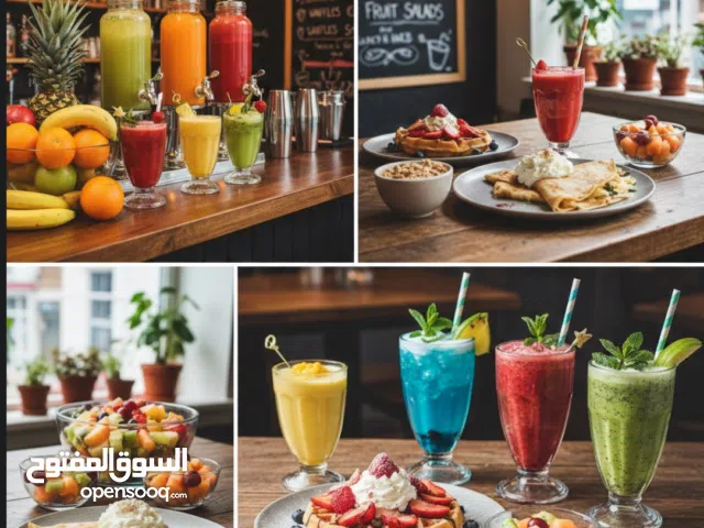 محل عصائر ووافل و كريب وميلك شيك وزينة فواكه للبيع