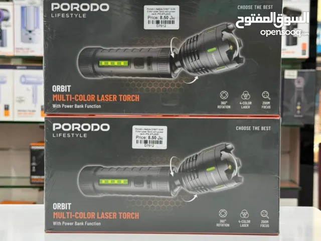 Porodo Lifestyle “Orbit” Multi-Color Laser Flashlight with Power Bank – Black