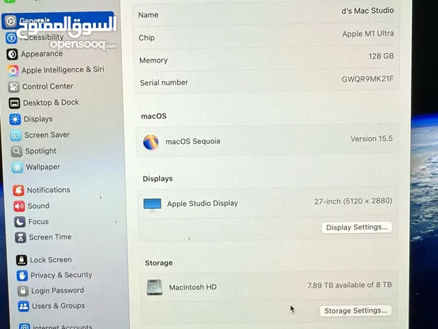 Mac studio M1,Ultra chip 8TB للبيع مع الشاشة
