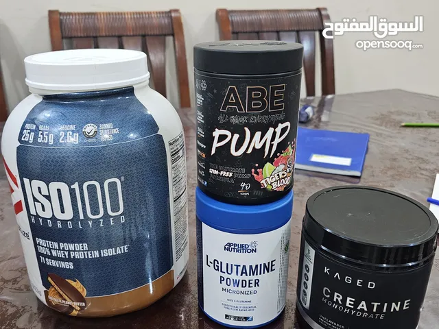 مجموعة مكملات غذائية بسعر ممتاز بروتين كرياتين جلوتامين مشروب طاقة استخدام شهر للبيع المستعجل !