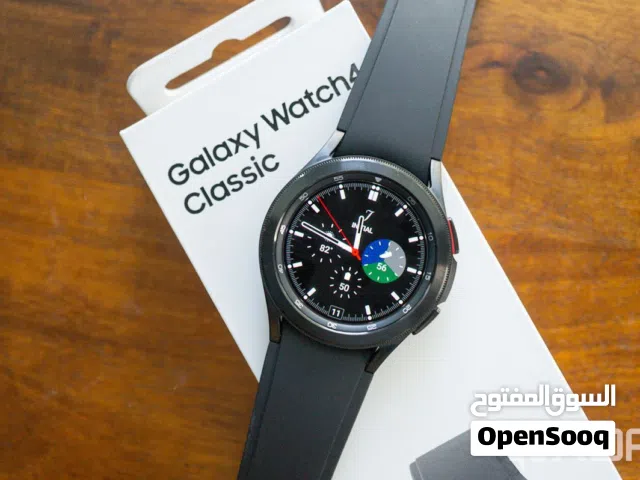 ساعه سامسونج 4 كلاسيك مع الكرتون وبعض الاسترابات المجانيه  Samsung watch 4 classic 46mm