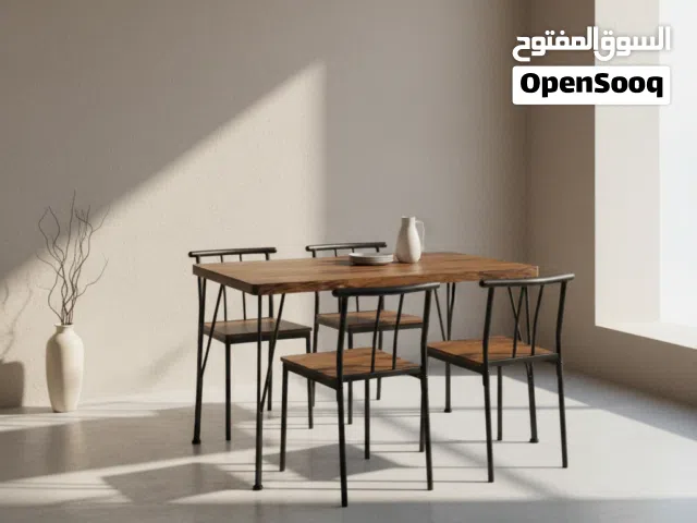 طقم طاولة طعام خشب مع 4 كراسي - تصميم مودرن صناعي - DO1150L