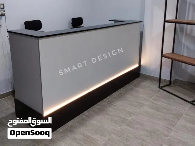 كاونتر استقبال خشب mdfاسبانى مستورد عالى الجوده مزود بإضاءة ليد متاح جميع الاشكال والمقاسات