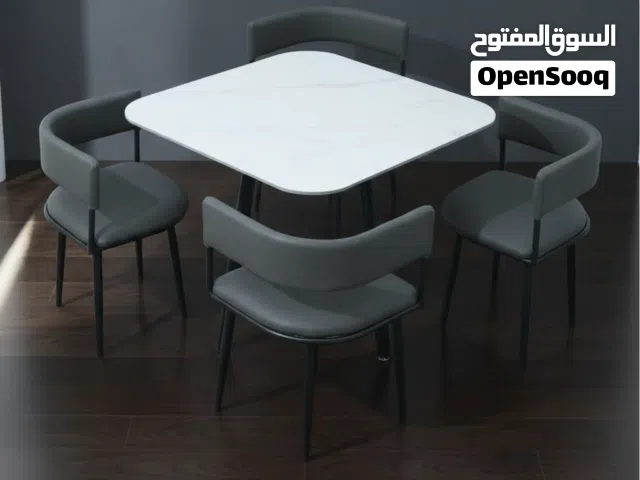 طقم طاولة طعام مودرن 4 كراسي بلون أبيض ورمادي أنيق - 332