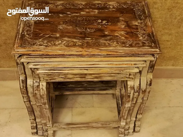 طقم طربيزات درج سيرفس خشب حفر مطعم نحاس هندي انتيك
