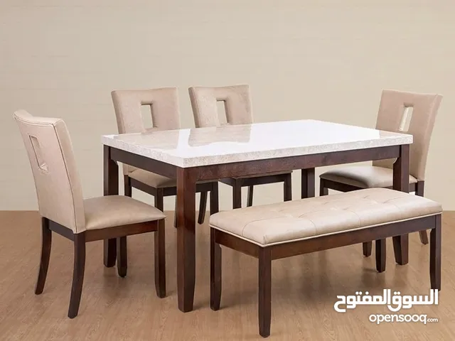 Marble Top Dining Table Set- Home Centre Solid Wood 6-Seater- Brown