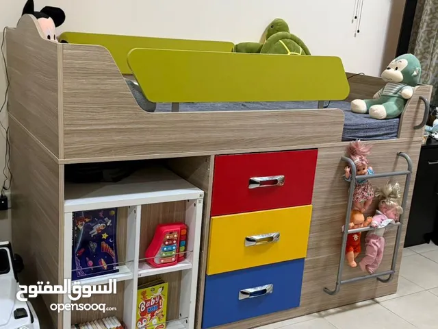 bunk bed with huge storage and study table