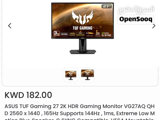 Asus tuf gaming monitor VG27AQ  Asus 27inch  2k QHD Ips  165 hz  الشاشه مظيفه ومافيها ديد بيكسل