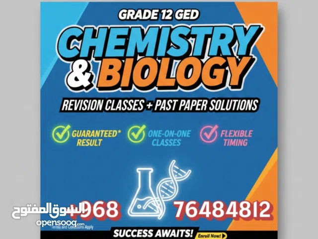 Tutor For Chemistry , Biology, Physics and Math [Grade 1-12, AS & A level, IB (MYP, DP), GED Oman ]