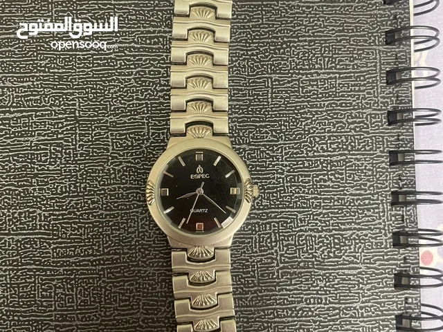 espec ساعة فضية كوارتز ستانلس ستيل ضد الماء صنع في الصين سير على شكل صدفات بحرية الداخل أسود