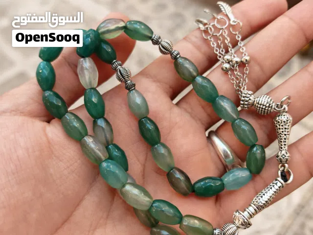 مسباح عقيق يماني طبيعي ابيض - اخضر