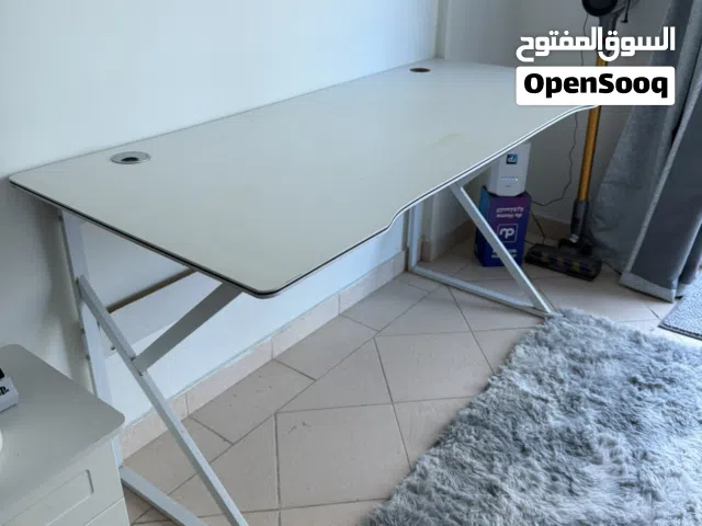 White study desk with cable grommets - good condition 140x60cm height is 74 cm