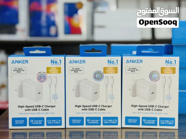 شاحن مع البلك 20 واط شحن سريع مع شركة انكر ضمان 18 شهر