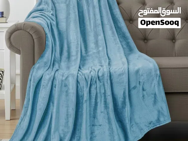 بطانية من صوف الشيربا قابلة للعكس لون ازرق فاتح
