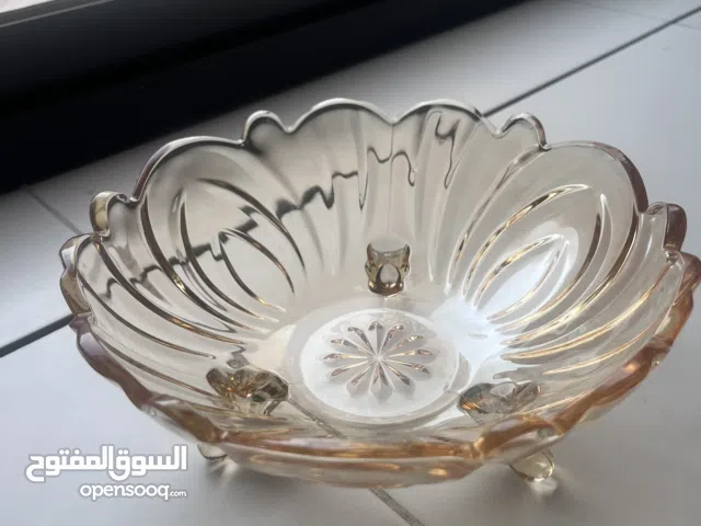 Vintage Amber Floral Glass Serving Bowl وعاء زجاجي كهرماني بنقشة زهرية أنيقة