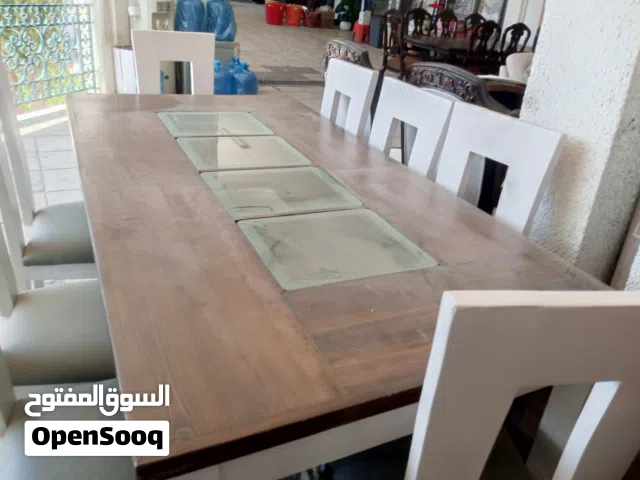 طاوله سفره 8كراسي خشب سويد لون ابيض