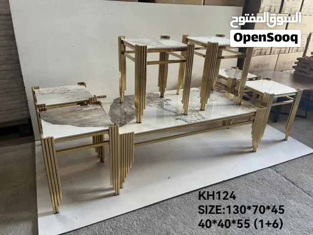 طقم طاولات قهوة مودرن ذهبي مع سطح رخامي فاخر 7 قطع - KH124