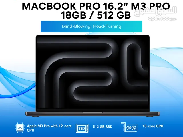 Macbook Pro 16.2" M3 pro18GB/512GB/ماك بوك برو 16.2" M3Pro