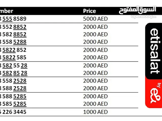 Etisalat VIP mobile numbers in Abu Dhabi