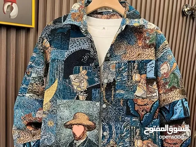 Men Vintage Gogh Starry Night Art Shirt Long Sleeve,Bottom-up,Casual Style with Pockets, Lightweight