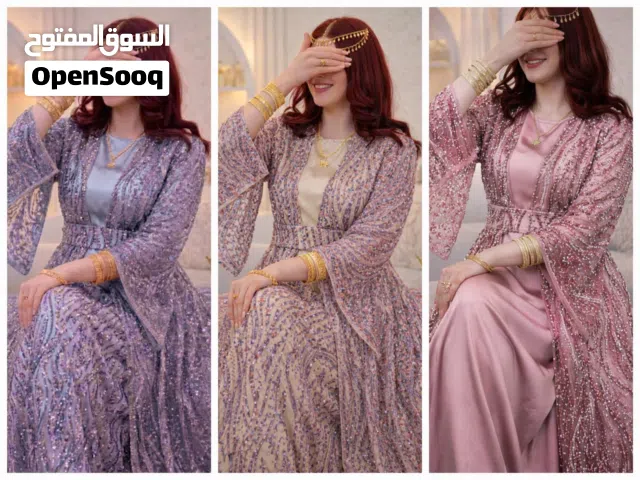 فستان سهره تریند 3 قطع فستان حرير العروسة القطعه الخارجيه لبانه تصمیم بشكل جميل اكمام واسعه مفتوحه