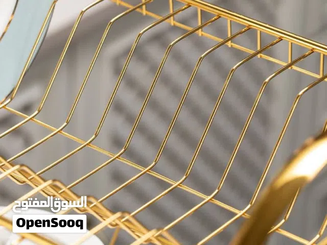 سلة صحون 3طابق استيل ذهبي رف تجفيف الاطباق مكون  من 3 طابق  مع حامل  اكواب  وسلة ملاعق شفاف