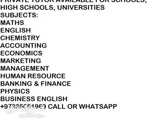 Private tutor available for all classes