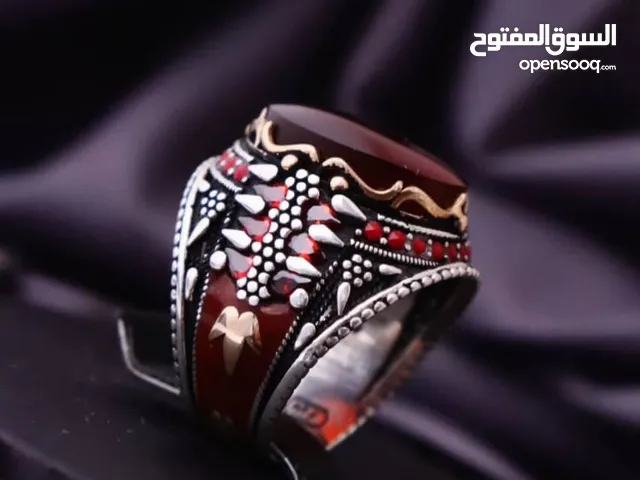 خاتم رجالي فضة وعقيق