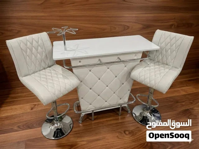 Luxury Bar Table Set with 2 Hydraulic Chairs - White Leatherette