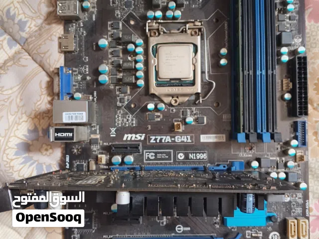 للبيع تجميعة قطع غيار: معالج i5 3470 شغال 100% + بوردة MSI Z77 + كرت شاشة + رام 2 جيجا بحاجة لصيانة