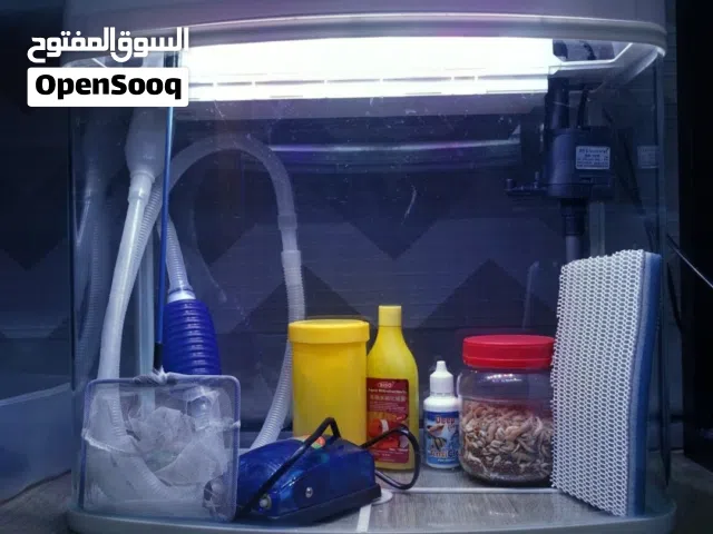 حوض سمك مع أغراض المبتدئين بسعر منخفض و مستعمل قليلا