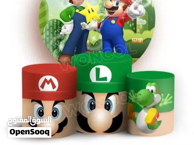 Birthday super Mario background and 3 round table  خلفية عيد ميلاد ماريو وستيج
