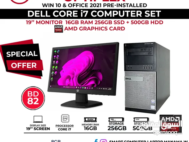 Dell Core i7 Computer Set AMD Graphics Card 16GB Ram 256GB SSD+500GB HDD 19" HD Monitor -