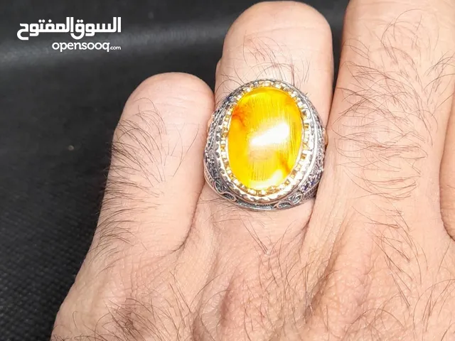 خاتم فضه كهرمان خاتم فضه تركى مرصع زيركون
