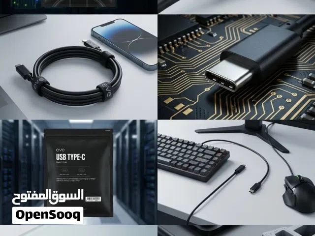 كيبل طاقة وبيانات بقدرة 100وات و10Gbps من ماركة eve Eve branded 1.0-meter USB Type-C cable 100watt