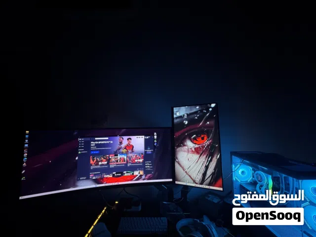 ستب PC *5060*جيمينج للبيع كامل شاشتين مع جهاز وطاولة وكرسي جيمينج بالكامل