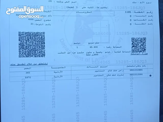 Residential Land for Sale in Amman Marj El Hamam