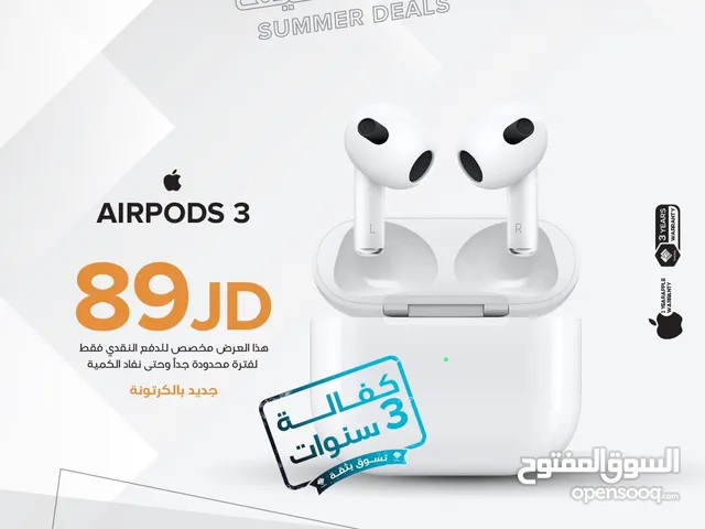 Apple AirPods 3 125 JD جديدة بالكرتونة كفالة سنة كاملة