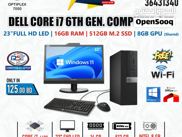 DELL Core i7 6th Gen WIFI Computer Full Set 22" Multimedia FHD Monitor 16GB RAM + 512GB SSD
