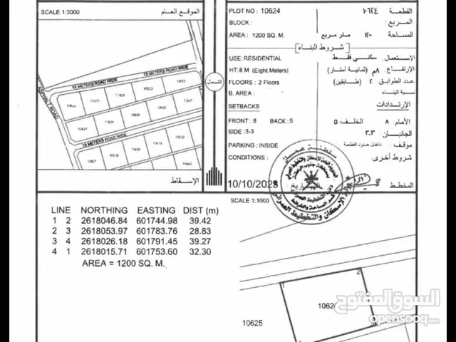 انا المالك فرصه للبيع ارض سكنيه في رميس الجنوبيه موقع جميل جدا مساحة 1200 m