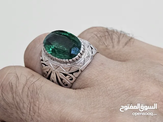 خاتم فضة حجر ياقوت أخضر