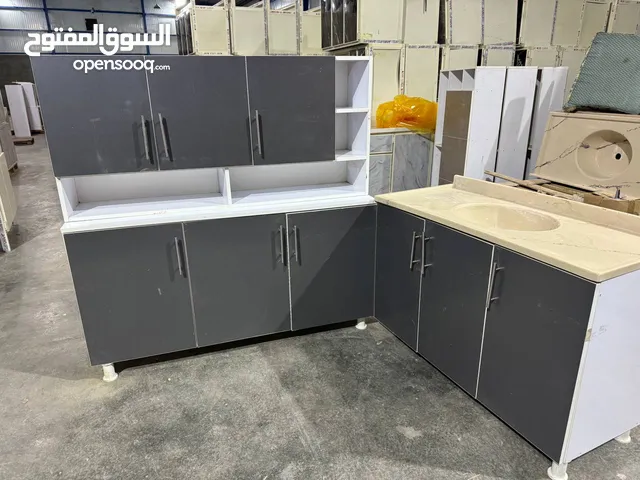 كاونتر MDF تركي ارضي وملحق مع سنك مرمر متر ونص