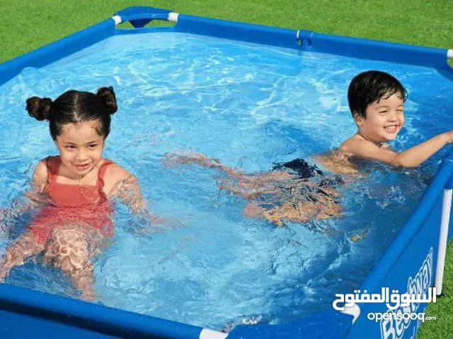 مسبح أعمدة مستطيل ازرق من Bestwa   طول 2.21 متر عرض 1.50 متر ارتفاع 0.43 متر يتسع 4 اطفال