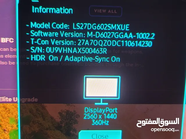 سامسونج G6 OLED 360hz 2k مكفولة ضمان سنتين بيهة من الوكالة مابيهة اي خلل او اي بكسل ميت نظيفة جدا