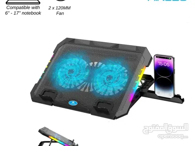 حافظ على سلامة لابتوبك مع قاعدة تبريد لابتوب مع إضاءة LED مزدوج - USB - قابلة لتعديل الارتفاع